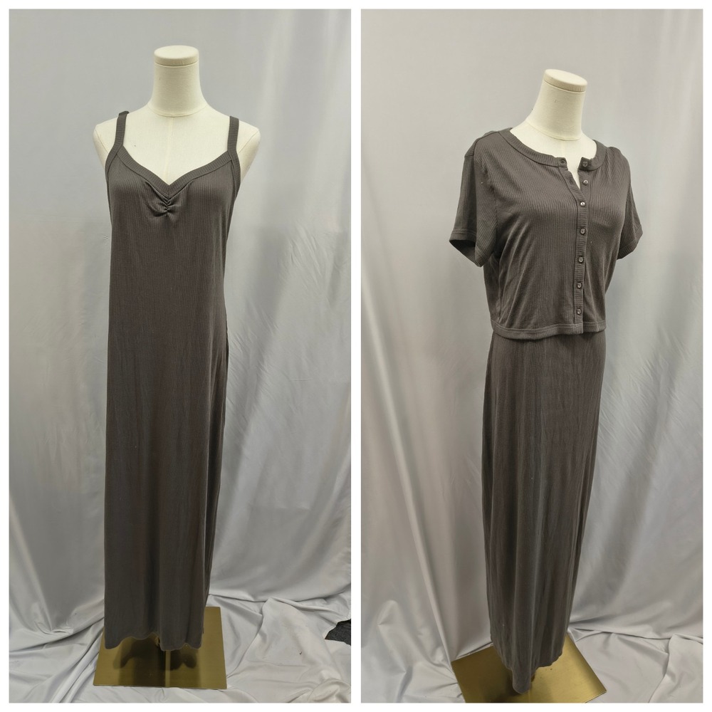 NWT Wild Fable Maxi Slip Dress & Cover Up Top Rib Knit Heathered Gray Sz XL